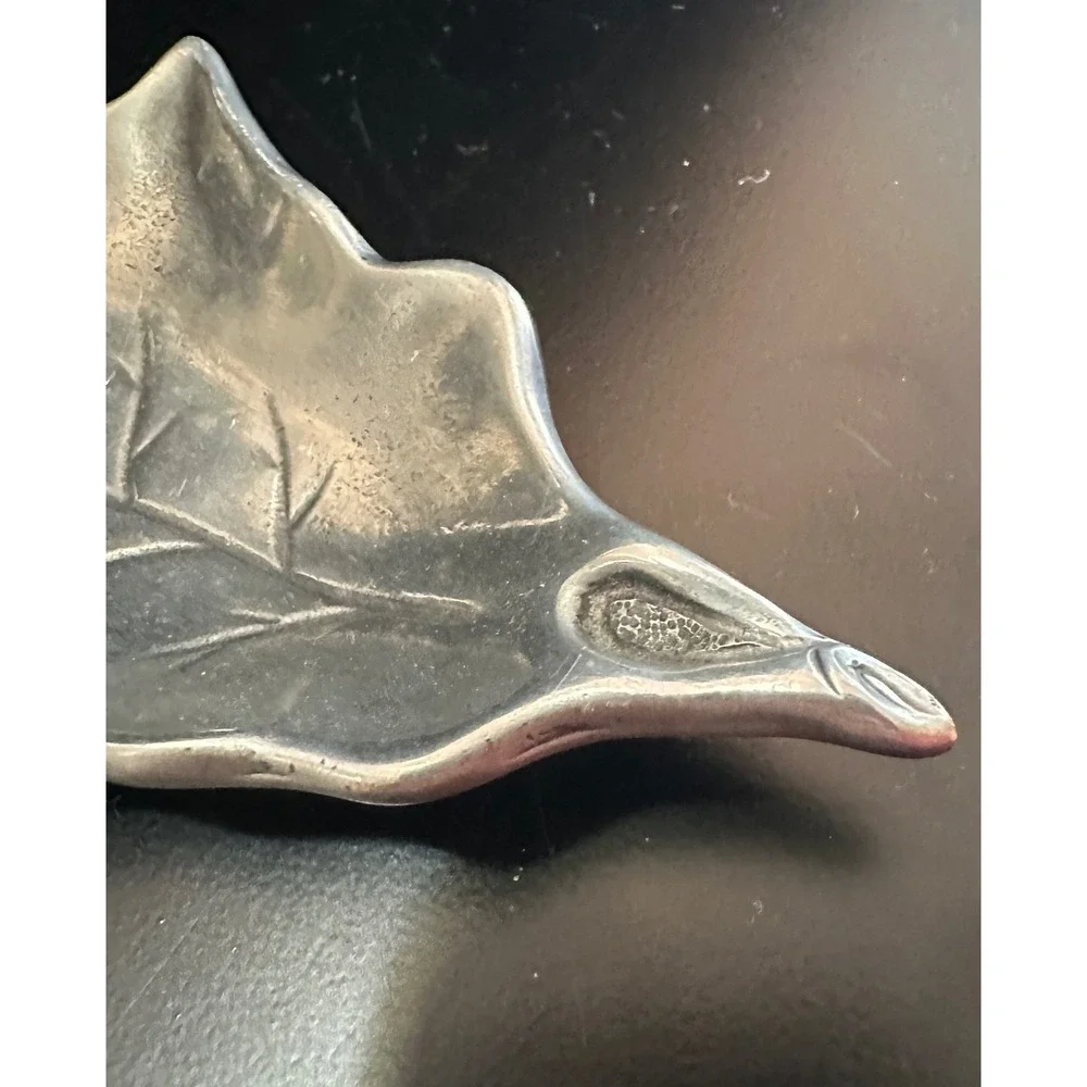 JD Estanhos Portugal Pewter Holly Leaf Trinket Candy Dish Vintage 95% Sn 8.5in